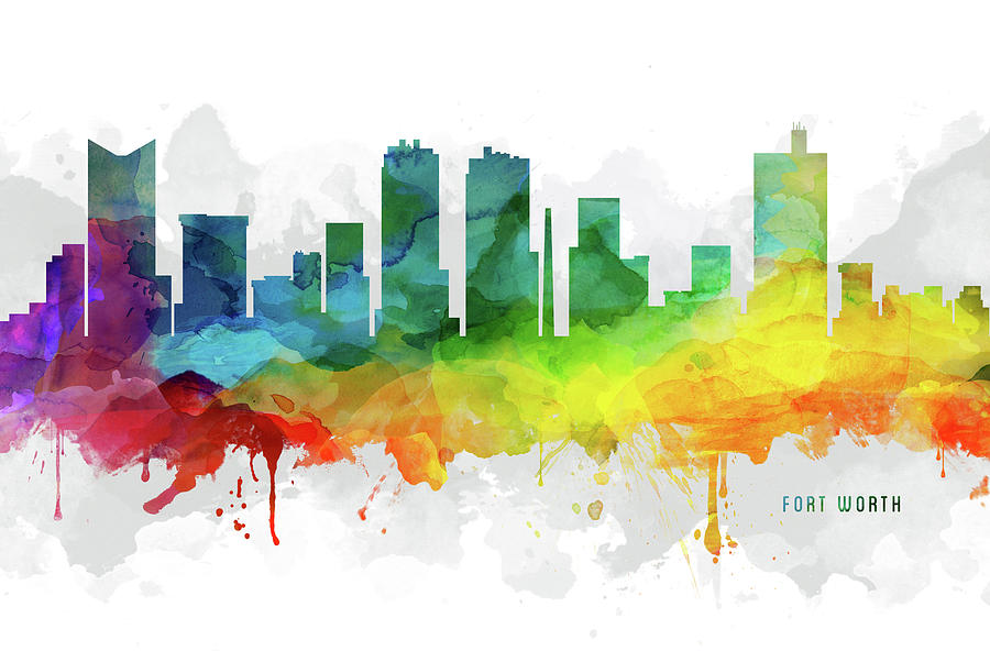 Fort Worth Digital Art - Fort Worth Skyline MMR-USTXFW05 by Aged Pixel