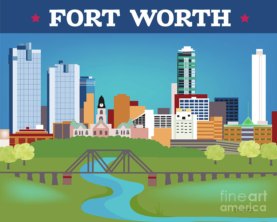 Fort Worth Digital Art - Fort Worth Texas Horizontal Skyline by Karen Young