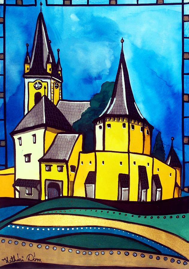 Fortified Medieval Church in Transylvania by Dora Hathazi Mendes Painting by Dora Hathazi Mendes