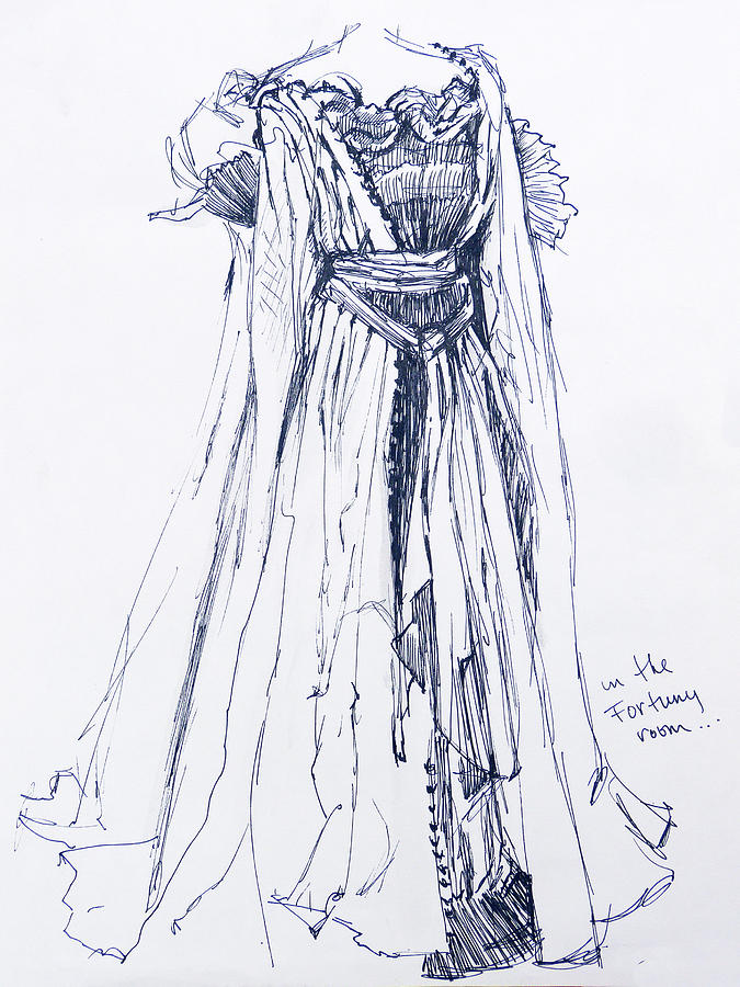 Fortuny Gown Drawing by Karen Coggeshall
