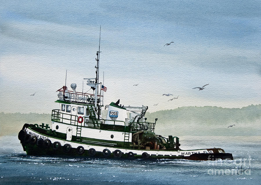 FOSS Tugboat MARTHA FOSS Painting by James Williamson