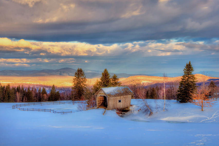 Foster Covered Bridge in WInter - Cabot, Vermont Photograph by Joann Vitali