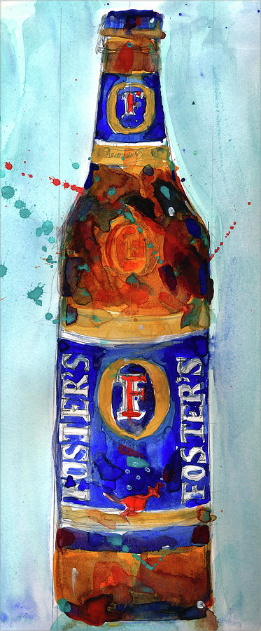 Fosters Beer Art Print - Watercolor Print  - Original - College Dorm - Man Cave - Austrailian Beer Painting