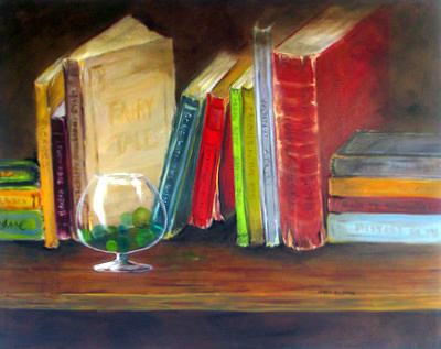 Bookshelf Painting - Found My Marbles by Janet  Sheen