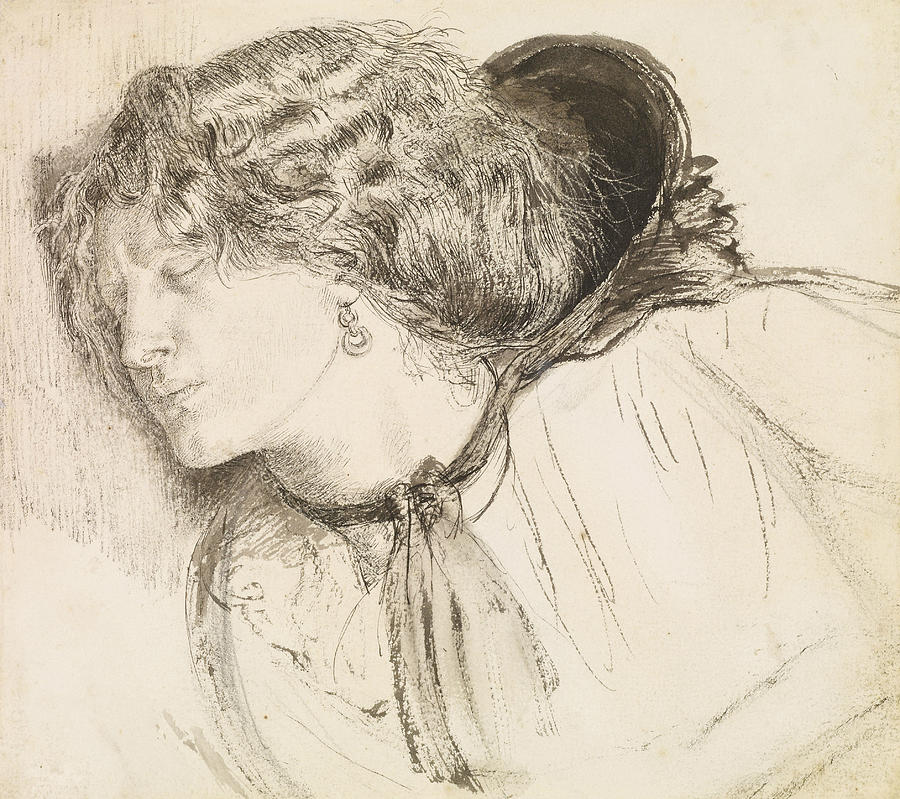 Found - Study for the Head of the Girl Drawing by Dante Gabriel Rossetti