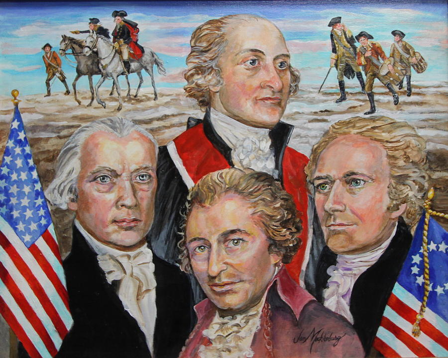 James Madison Painting - Founding Fathers Jay Madison Paine and Hamilton by Jan Mecklenburg