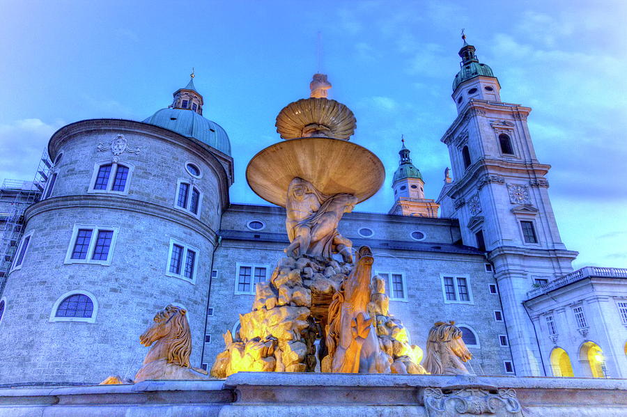 Fountain and cathedral at the Residenzplatz in Salzburg, Austria Photograph by Elenarts - Elena Duvernay photo