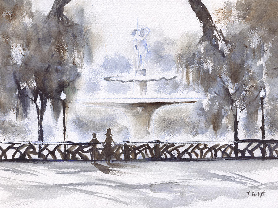 Fountain At Forsyth Park 2 Painting by Frank Bright