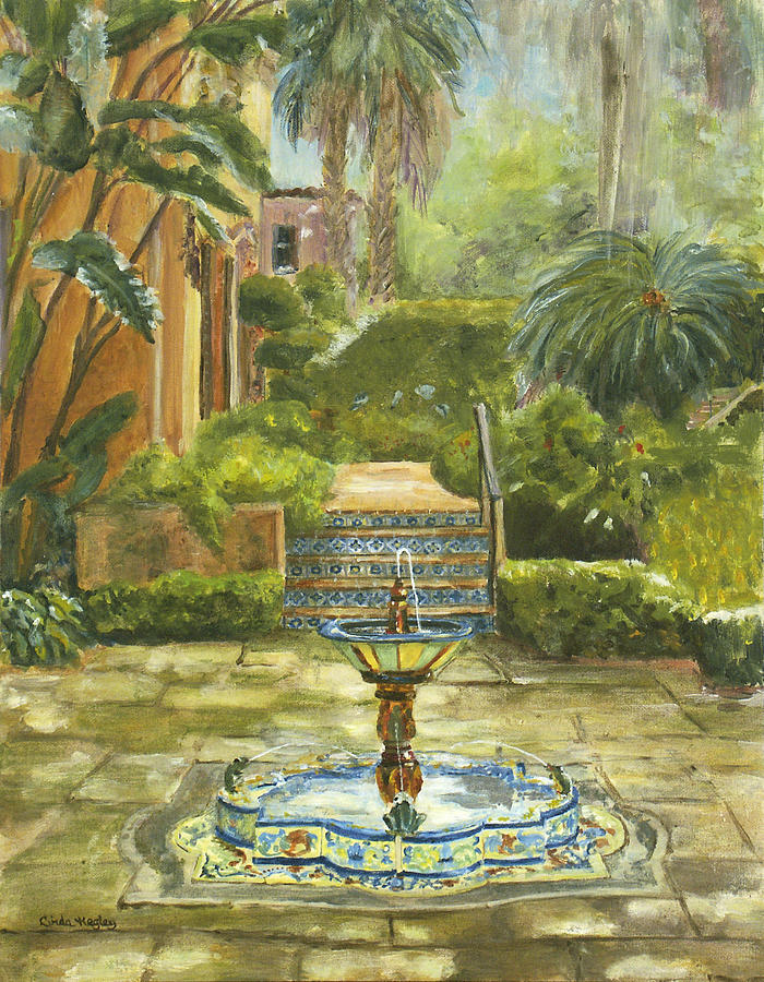 Fountain at Pinewood Painting by Linda Kegley