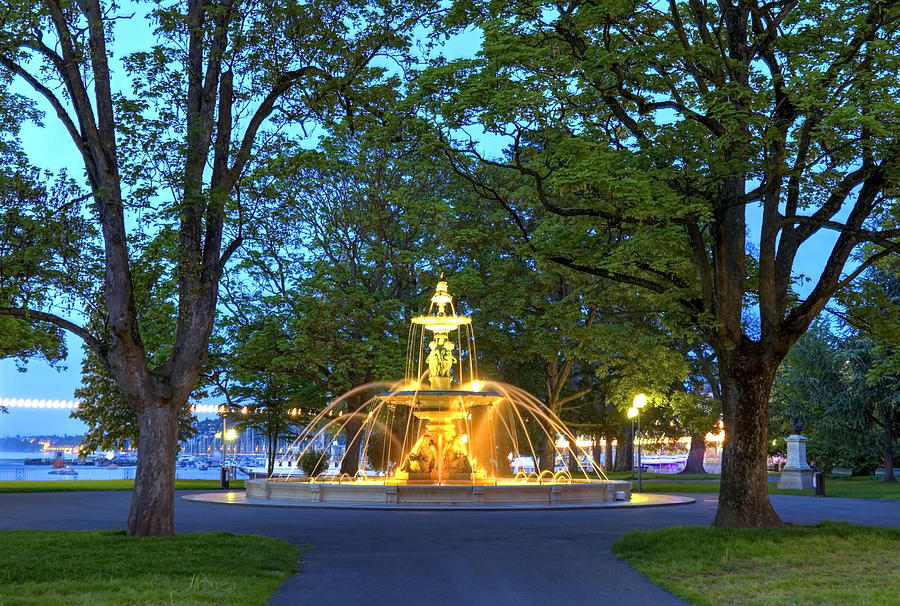 Fountain at the English garden, Geneva, Switzerland, HDR Photograph by Elenarts - Elena Duvernay photo