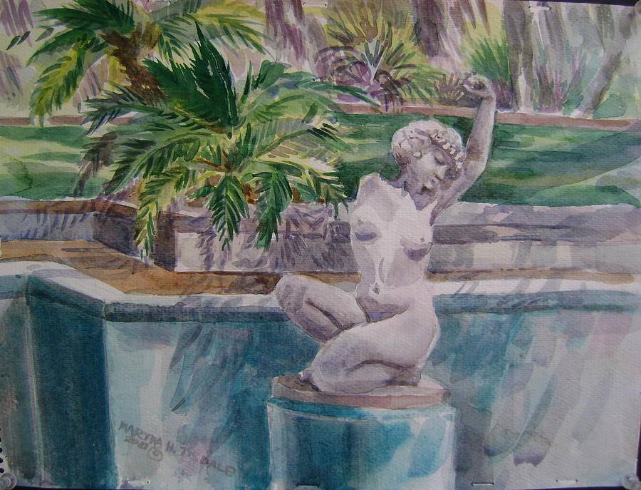 Fountain Figure at Reynolds Mansion  Painting by Martha Tisdale