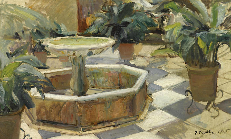 Fountain in a Courtyard, Seville Painting by Joaquin Sorolla