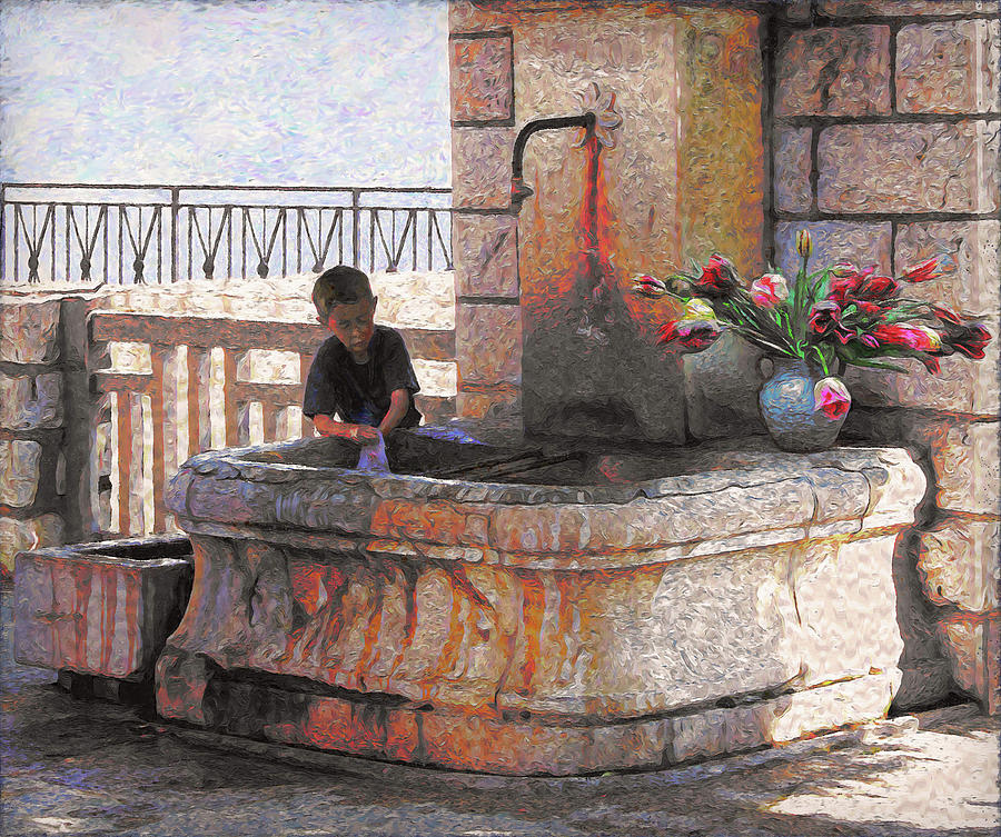 Fountain in La tourrette, Provence Van Gogh Style Digital Art by Dominique Amendola