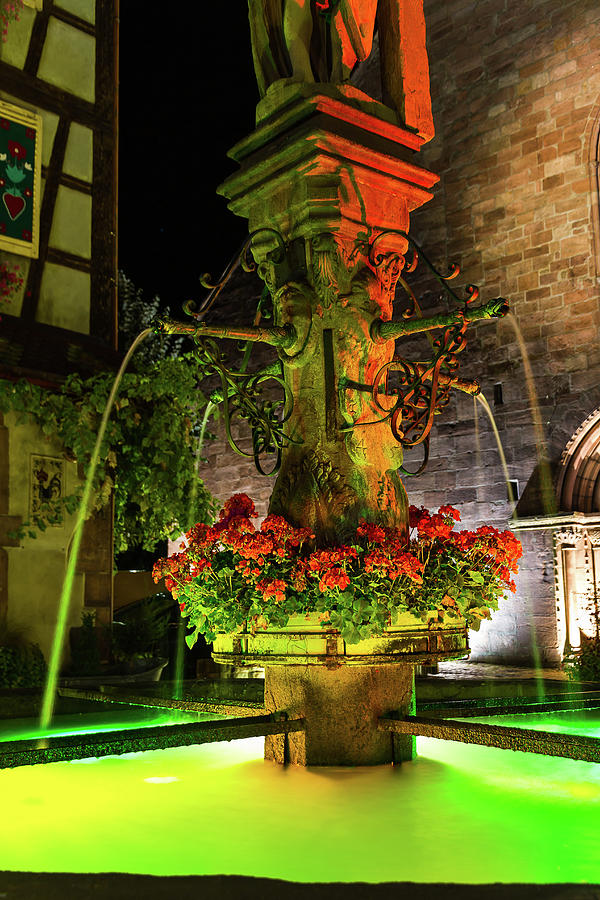 Fountain of Kaysersberg by night Photograph by Paul MAURICE