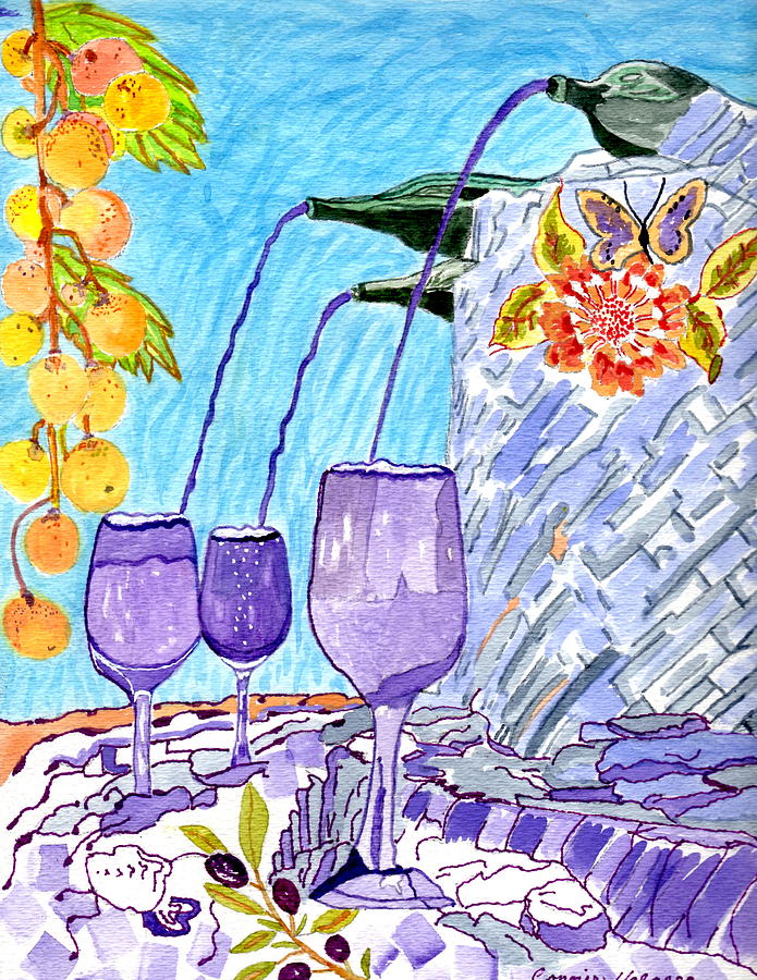 Fountain of wine and lifes calming drink Painting by Connie Valasco
