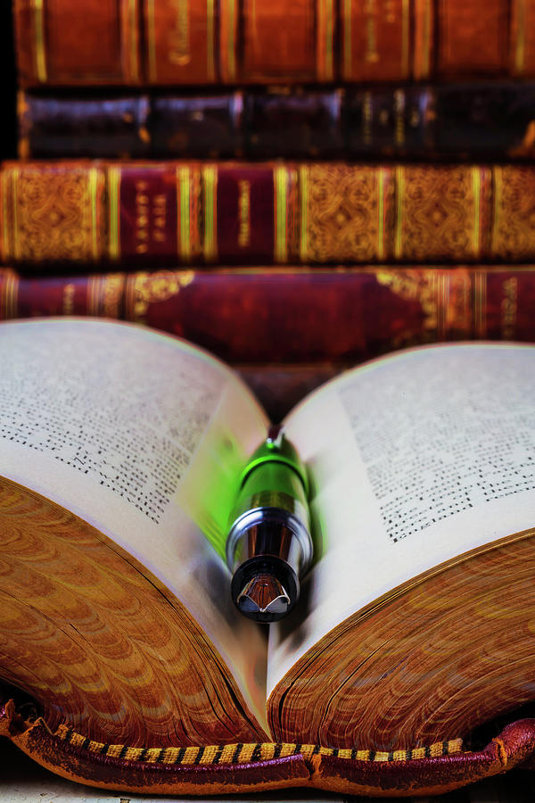 Fountain Pen With Open Book Photograph by Garry Gay