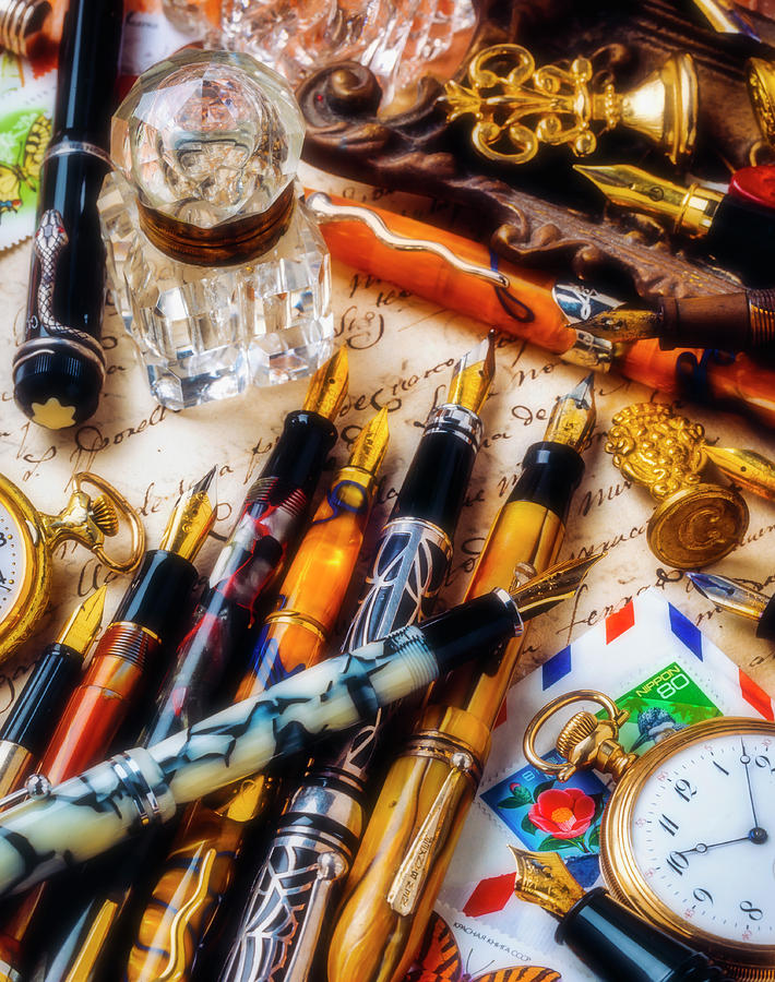 Fountain Pens With Watch And Wax Seals Photograph by Garry Gay