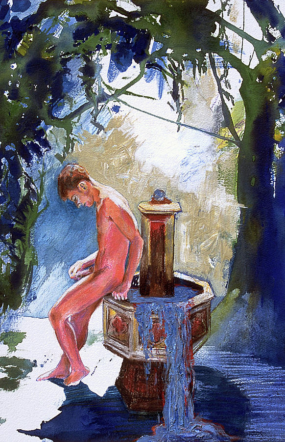 Naked Boy Painting - Fountain by Rene Capone