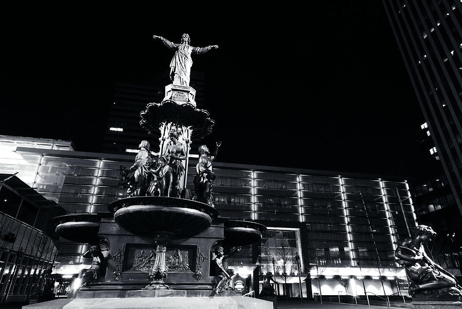 Fountain Square BW Photograph by Russell Todd