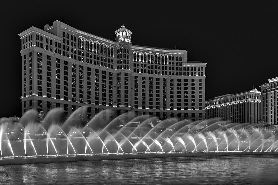 Fountains Of Bellagio Hotel BW Photograph by Susan Candelario