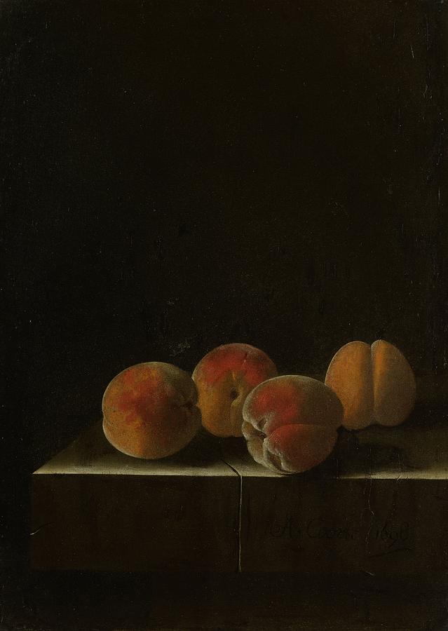 Four Apricots on a Stone Plinth Painting by Vincent Monozlay