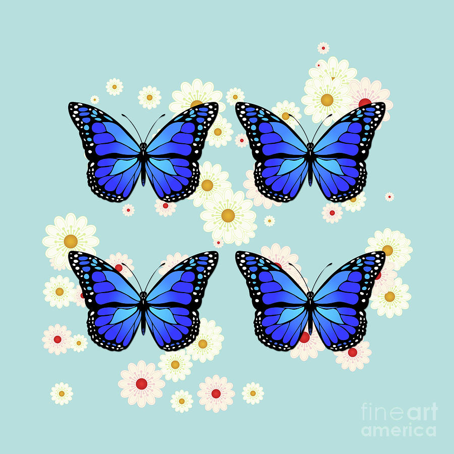 Four blue butterflies Digital Art by Gaspar Avila