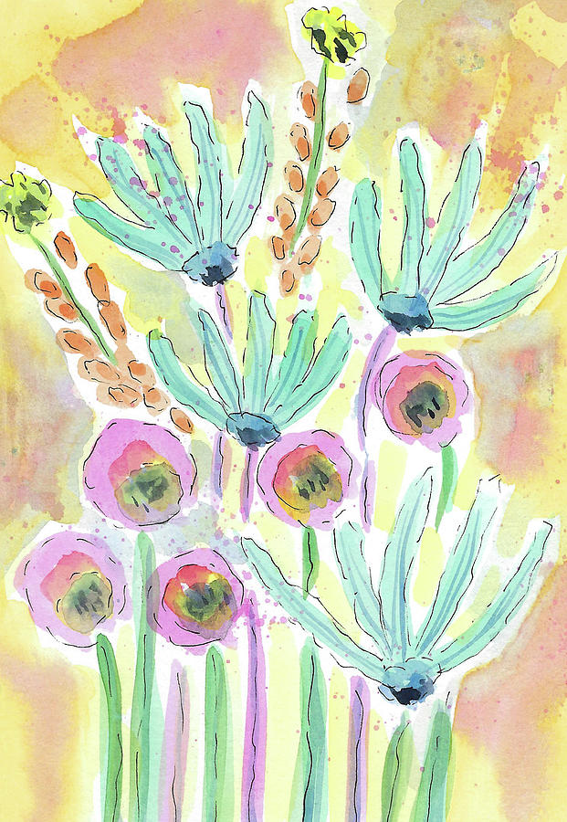 Four Blue Flowers Painting by Susan Campbell