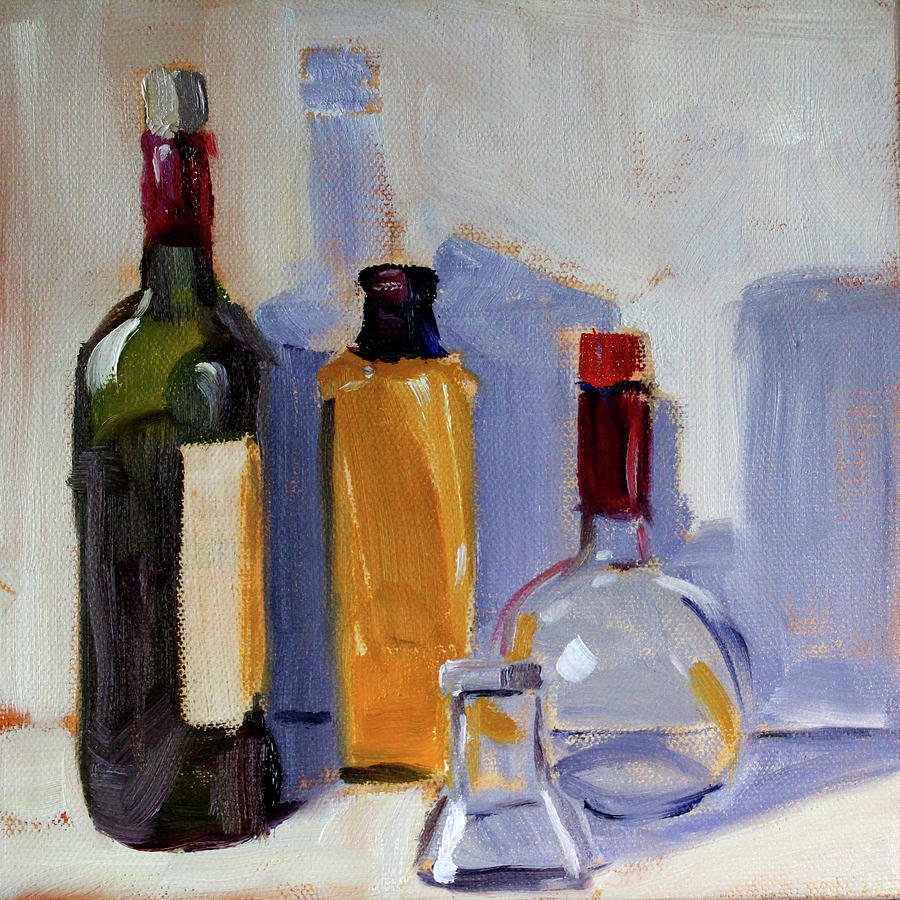 Four Bottles Painting by Nancy Merkle