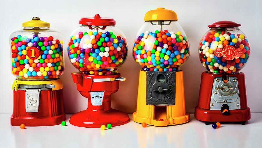 Candy Photograph - Four Bubblegum Machines by Garry Gay