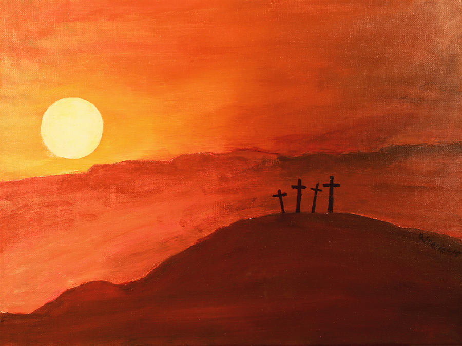 Four Crosses Painting by David Stasiak