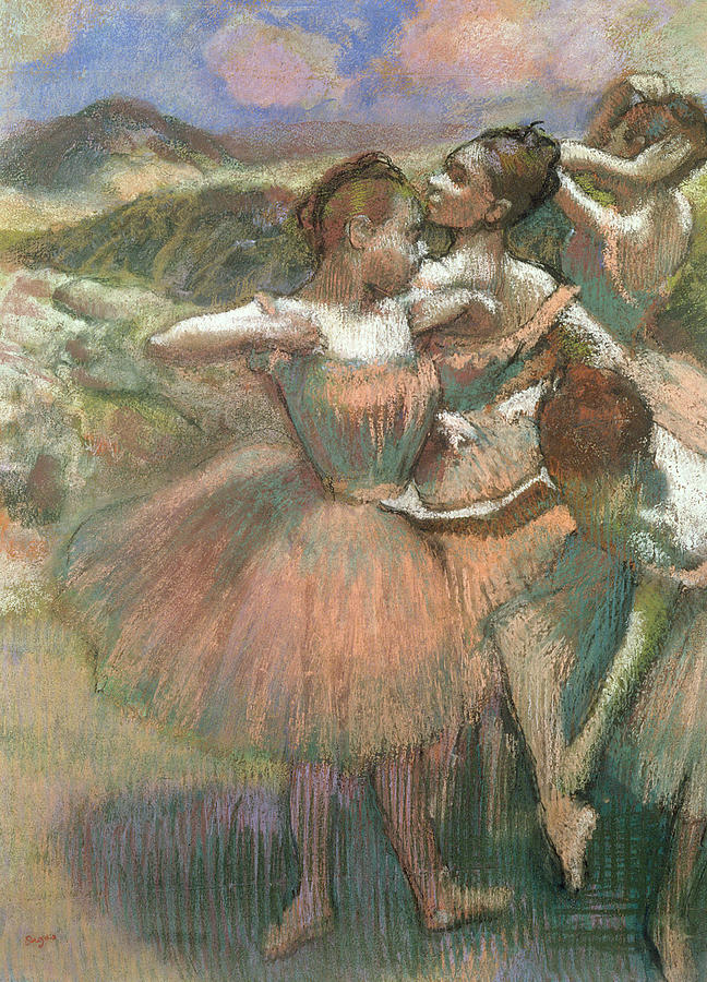 Four Dancers On Stage Pastel by Edgar Degas