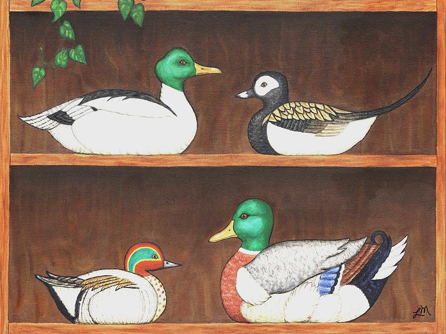 Duck Painting - Four Duck Decoys by Linda Mears