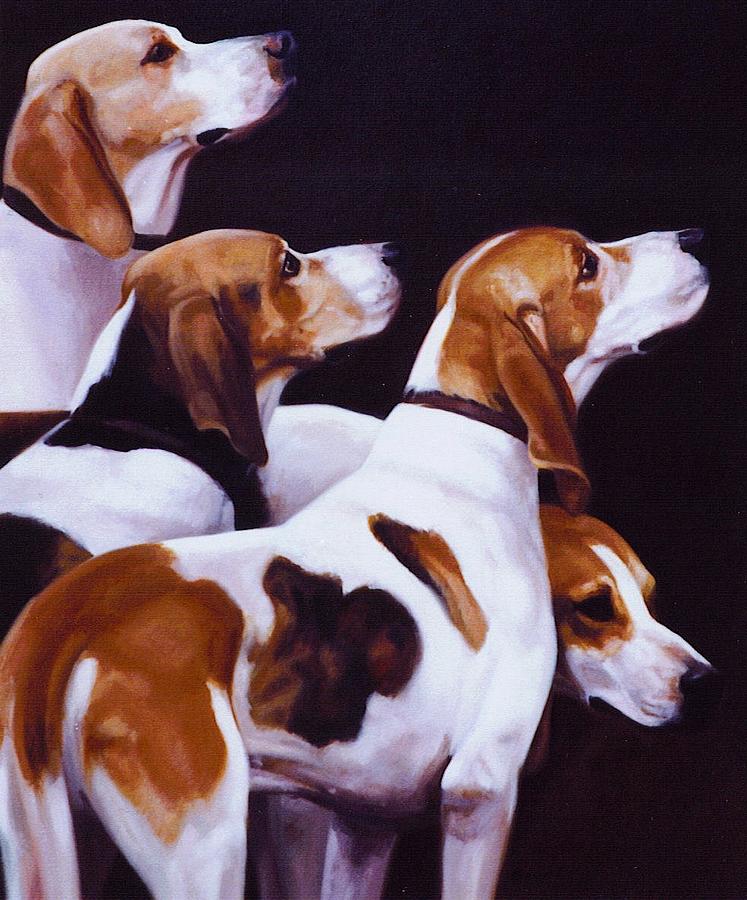 Four Fox Hounds Painting by Janet  Crawford