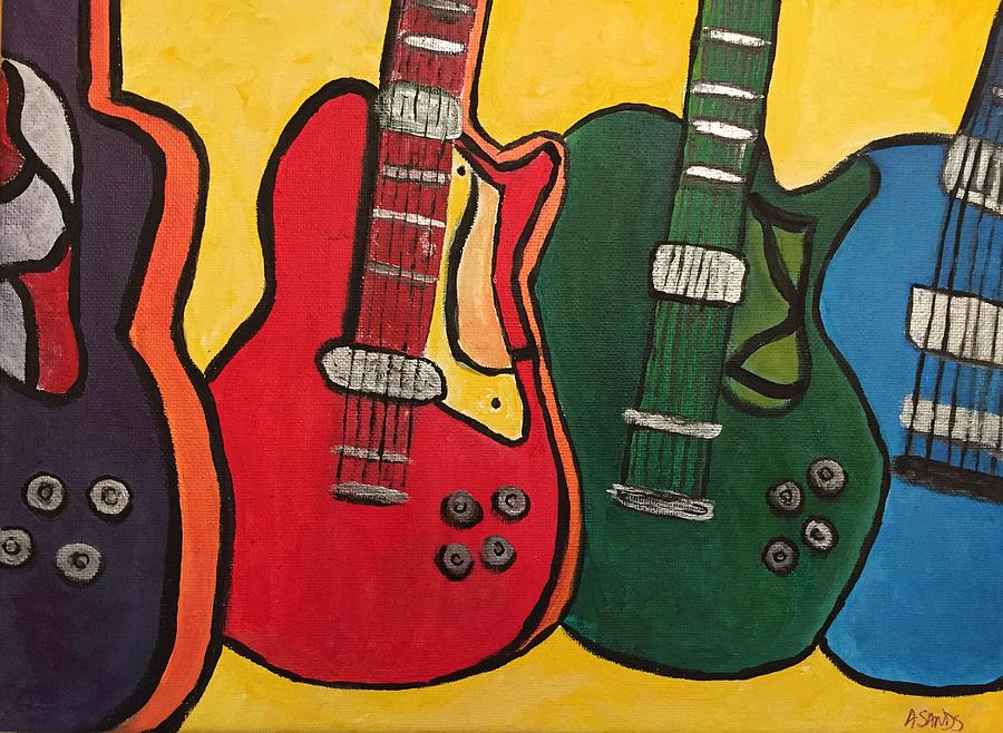 Four Guitars Painting by Anne Sands