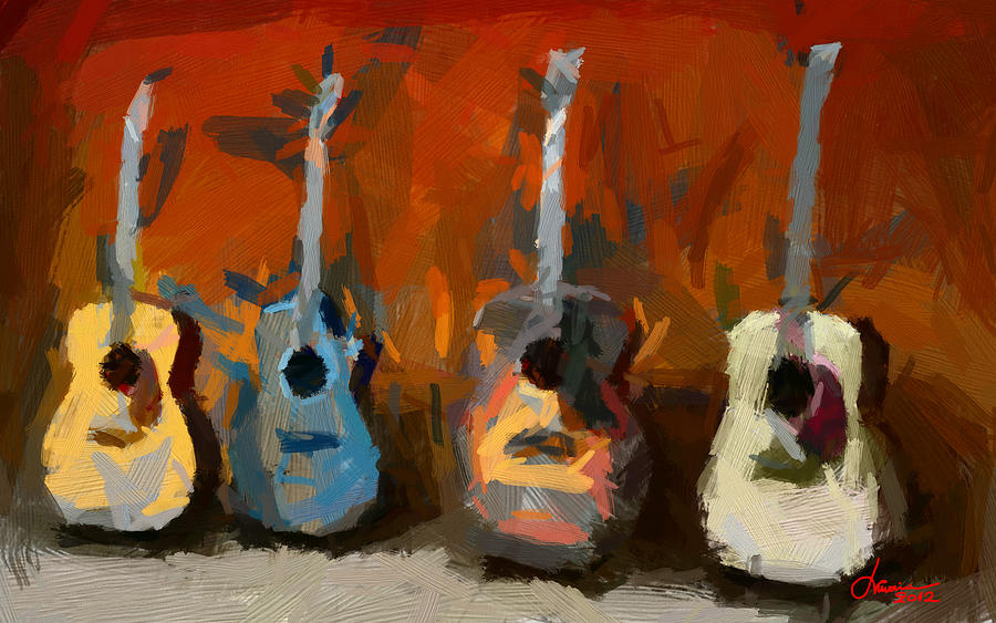 Guitar Painting - Four Guitars by Vincent DiNovici