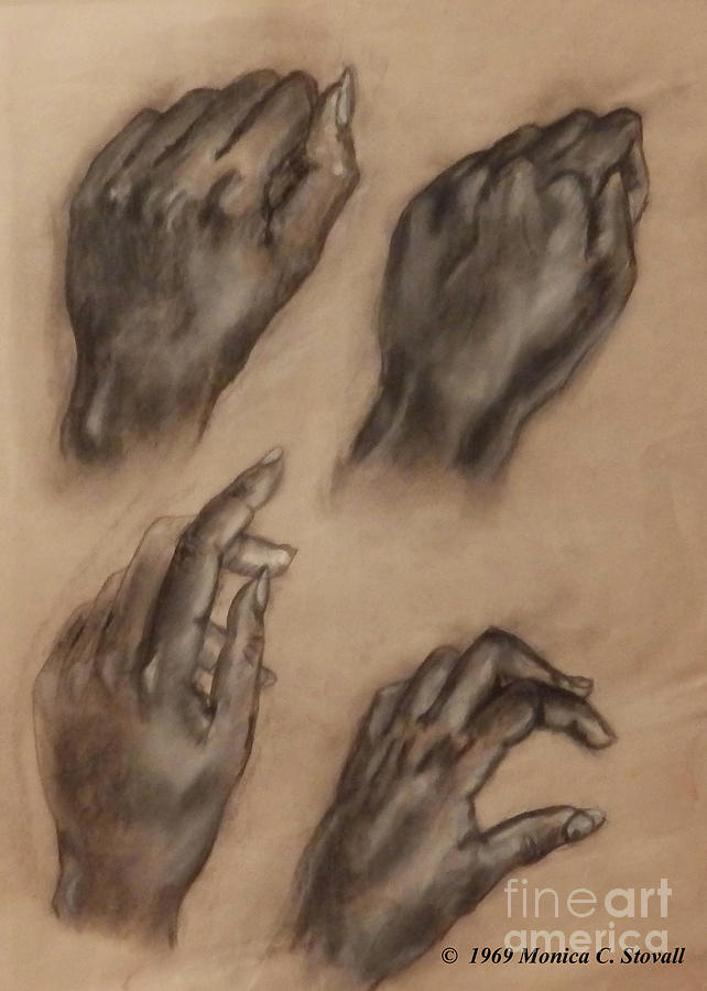 Four Hand Poses Sketch Drawing by Monica C Stovall