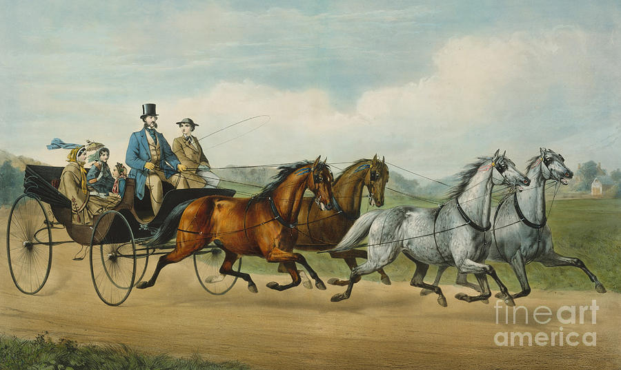 Four in Hand Painting by Currier and Ives