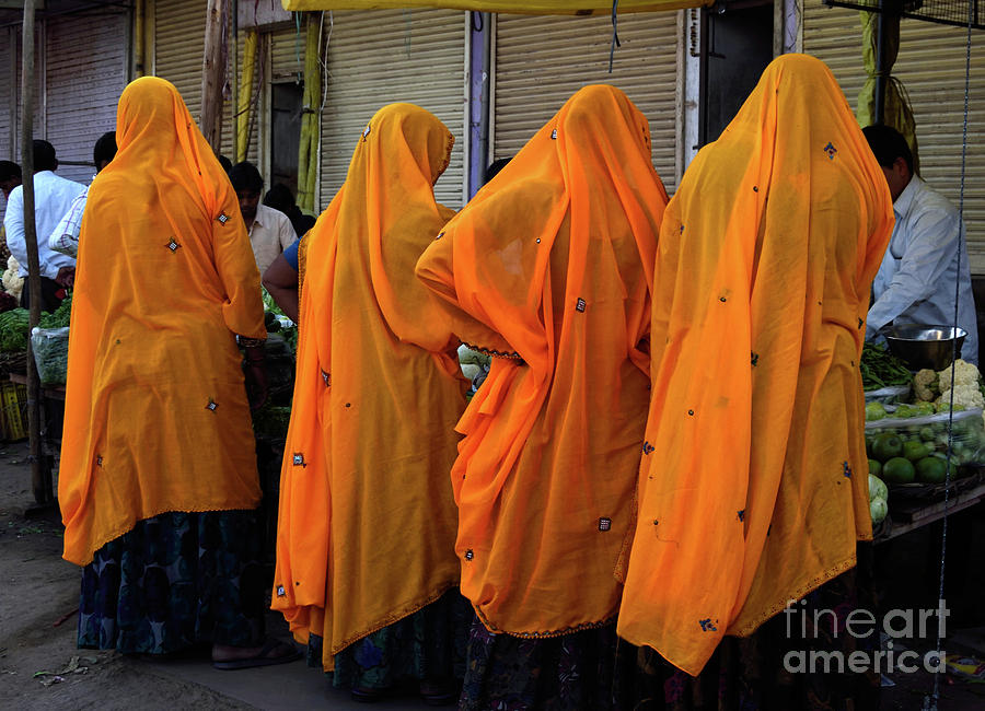 Four Indian Women Marigold Veils Photograph by Tom Wurl