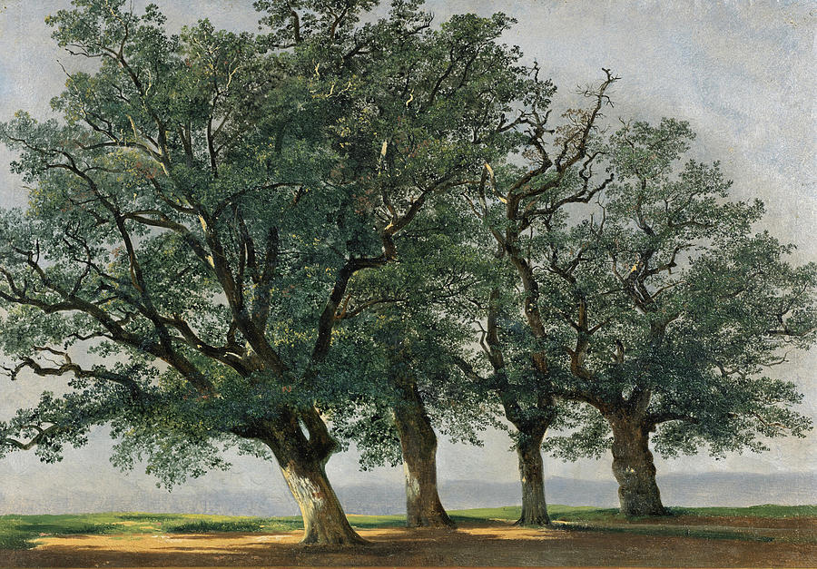 Four Large Trees Painting by Alexandre Calame