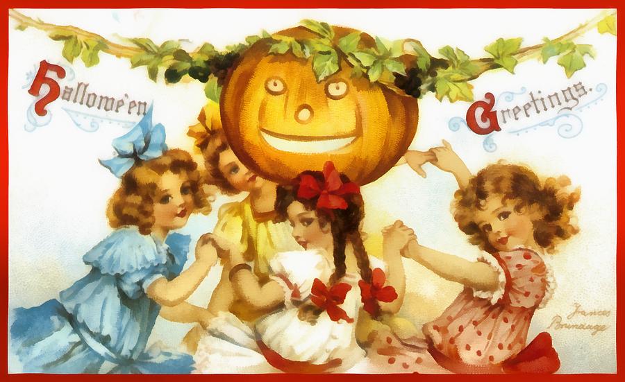 Four Little Girls One Great Pumpkin Photograph by Unknown