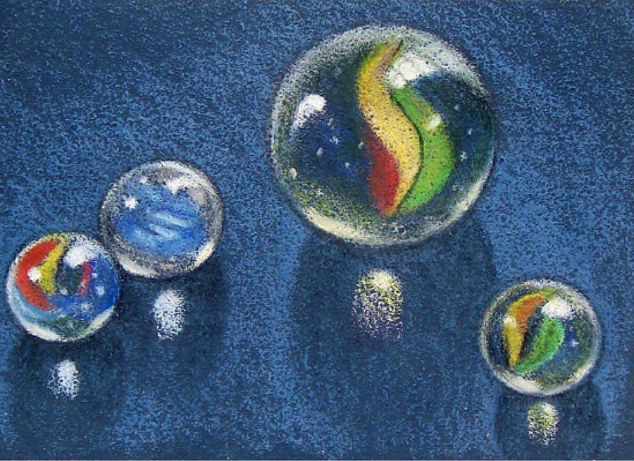 Four Marbles Drawing by Joyce Geleynse