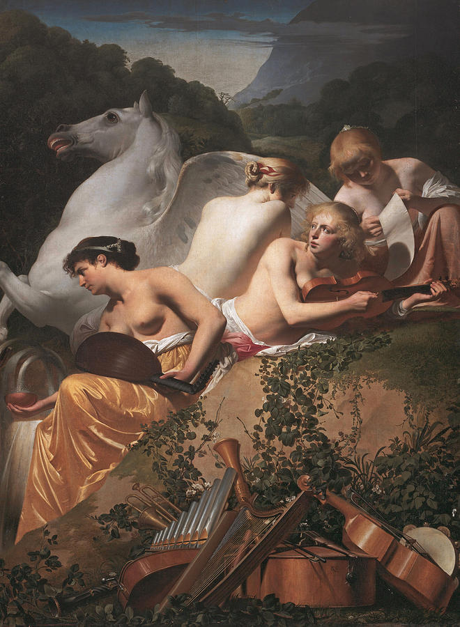 Four Muses and Pegasus Painting by Caesar van Everdingen