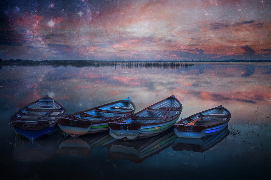 Four Old Boats On a Starry Night Photograph by Debra and Dave Vanderlaan