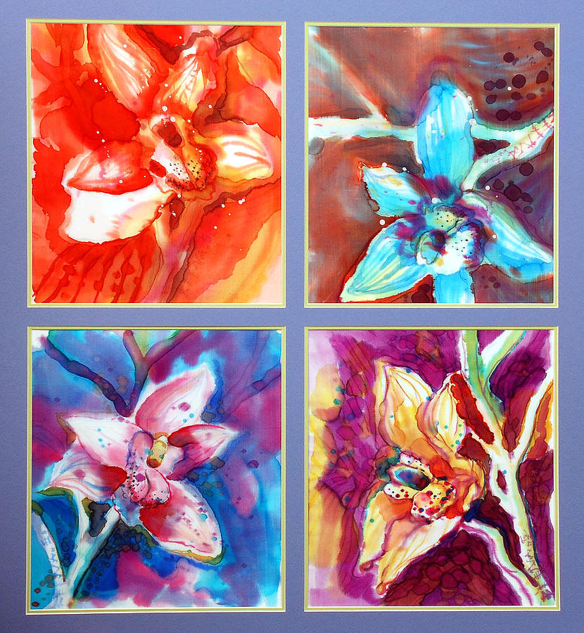 Flower Painting - Four Orchids by Beena Samuel