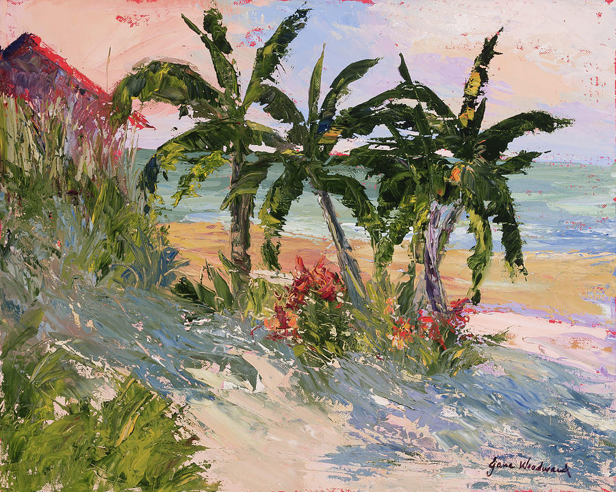 Four Palms Painting by Jane Woodward