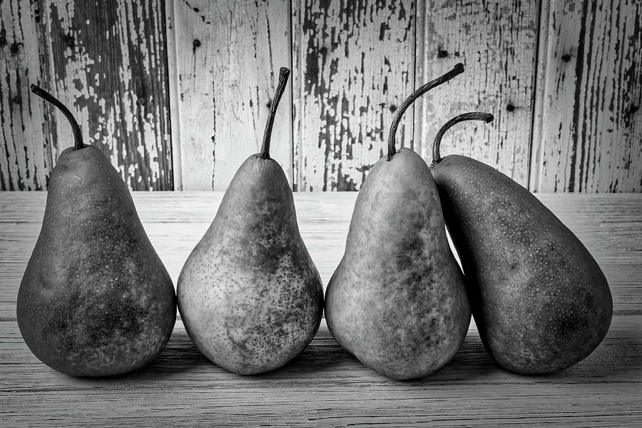 Four Pears Still Life In Black And White Photograph by Garry Gay