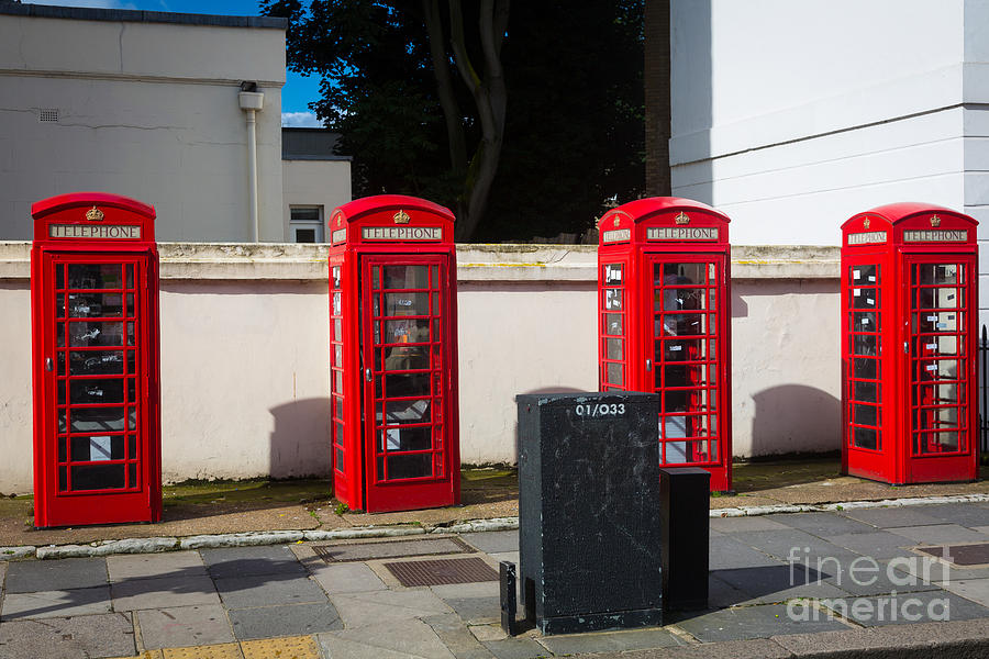 London Photograph - Four Phone Booths in London by Inge Johnsson
