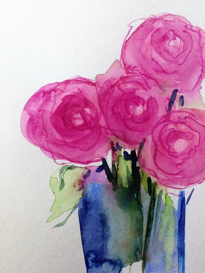 Four Pink Roses Painting by Britta Zehm