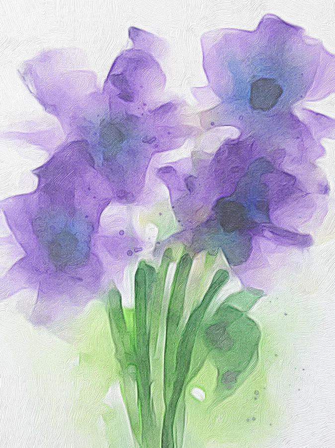 Four Purple Flowers Painting by Britta Zehm