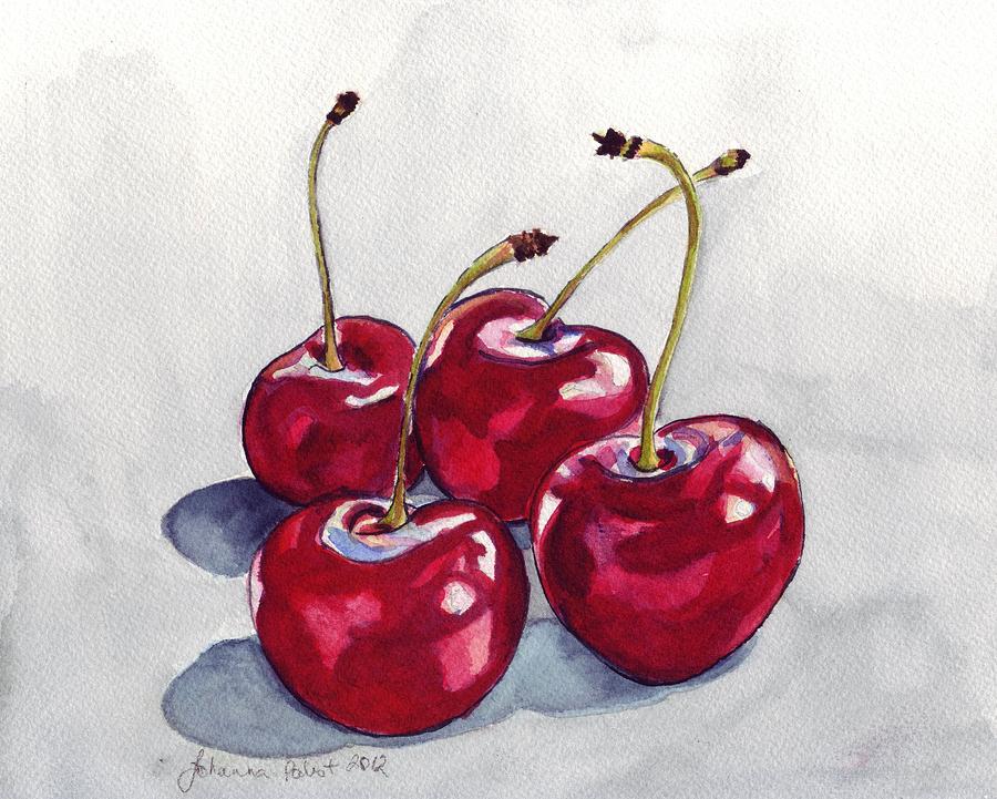 Still Life Painting - Four Red Cherries by Johanna Pabst